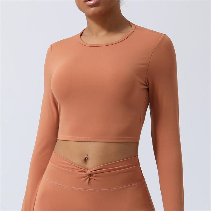 Women Workout Long Sleeve Crisscross Backless Top Tee Leggings Sports Fitness Yoga Outfit