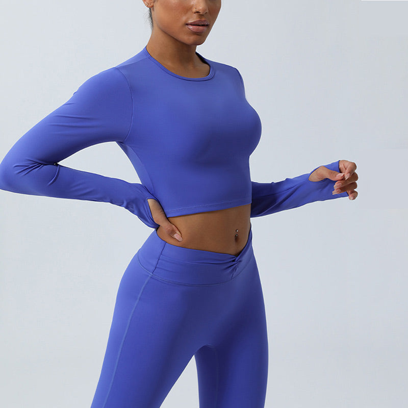 Women Workout Long Sleeve Crisscross Backless Top Tee Leggings Sports Fitness Yoga Outfit