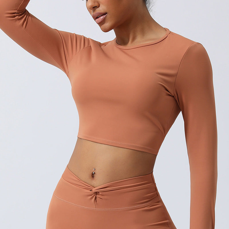 Women Workout Long Sleeve Crisscross Backless Top Tee Leggings Sports Fitness Yoga Outfit