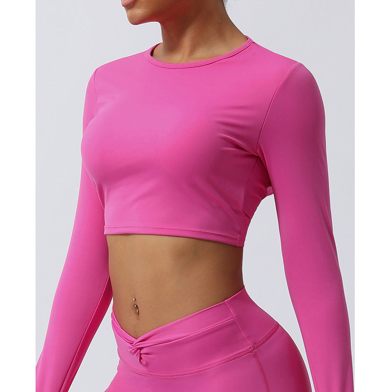 Women Workout Long Sleeve Crisscross Backless Top Tee Leggings Sports Fitness Yoga Outfit