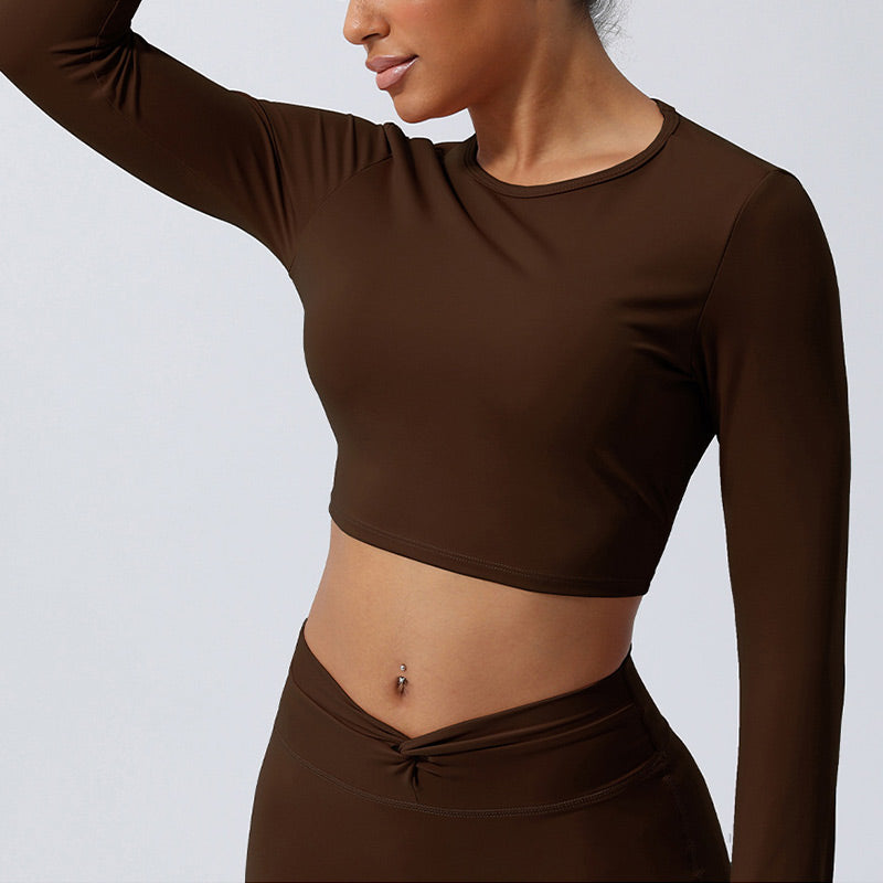 Women Workout Long Sleeve Crisscross Backless Top Tee Leggings Sports Fitness Yoga Outfit