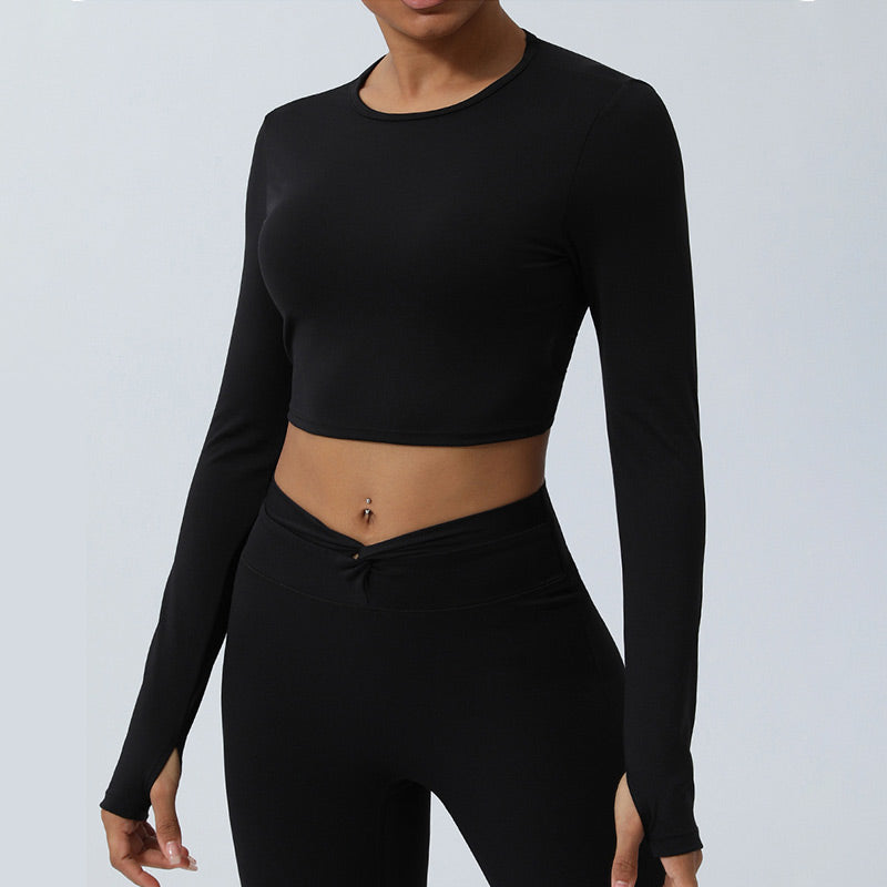 Women Workout Long Sleeve Crisscross Backless Top Tee Leggings Sports Fitness Yoga Outfit