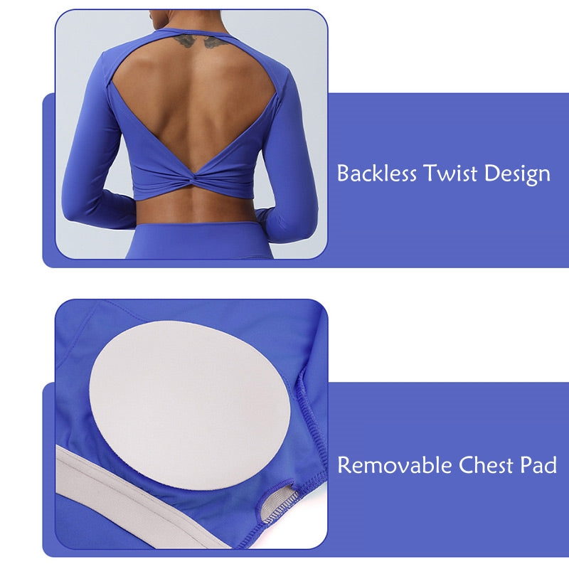 Women Workout Long Sleeve Crisscross Backless Top Tee Leggings Sports Fitness Yoga Outfit