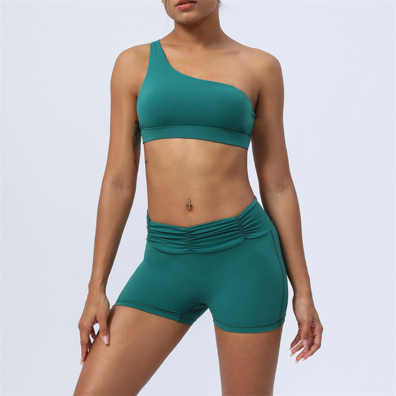 2Pcs Backless Asymmetrical Design Top Bra Shorts Leggings Pants Fitness Yoga Outfit Set