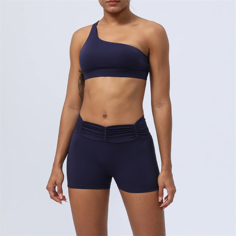 2Pcs Backless Asymmetrical Design Top Bra Shorts Leggings Pants Fitness Yoga Outfit Set