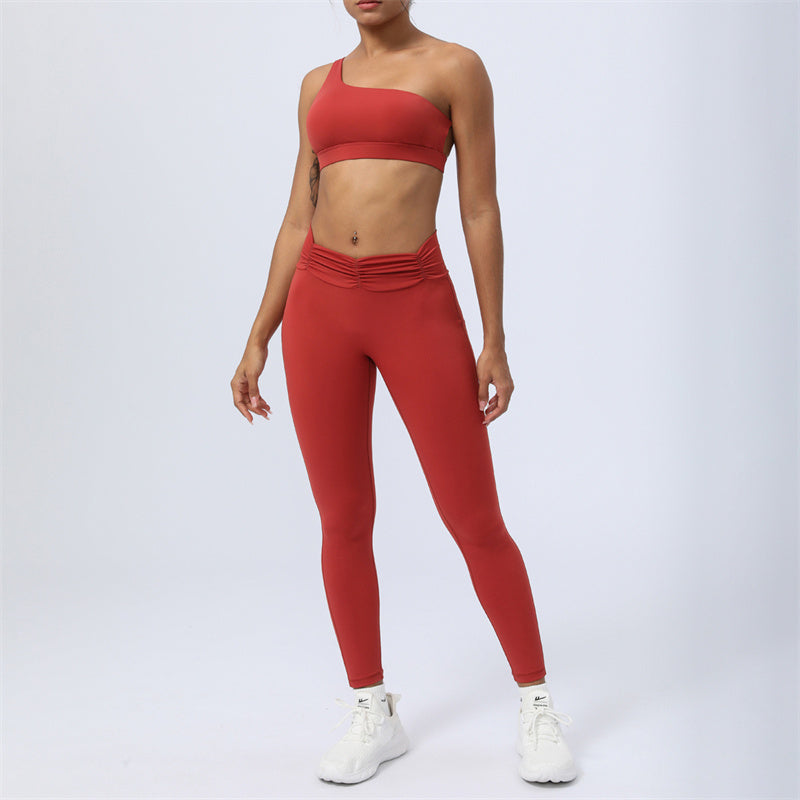 2Pcs Backless Asymmetrical Design Top Bra Shorts Leggings Pants Fitness Yoga Outfit Set