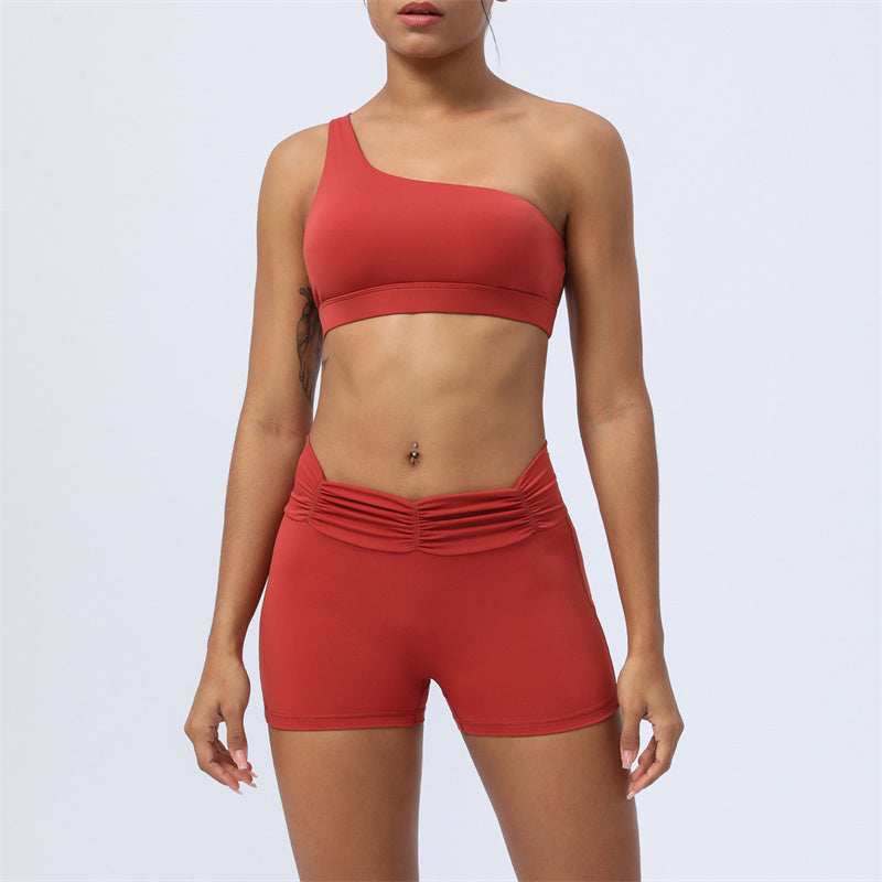 2Pcs Backless Asymmetrical Design Top Bra Shorts Leggings Pants Fitness Yoga Outfit Set