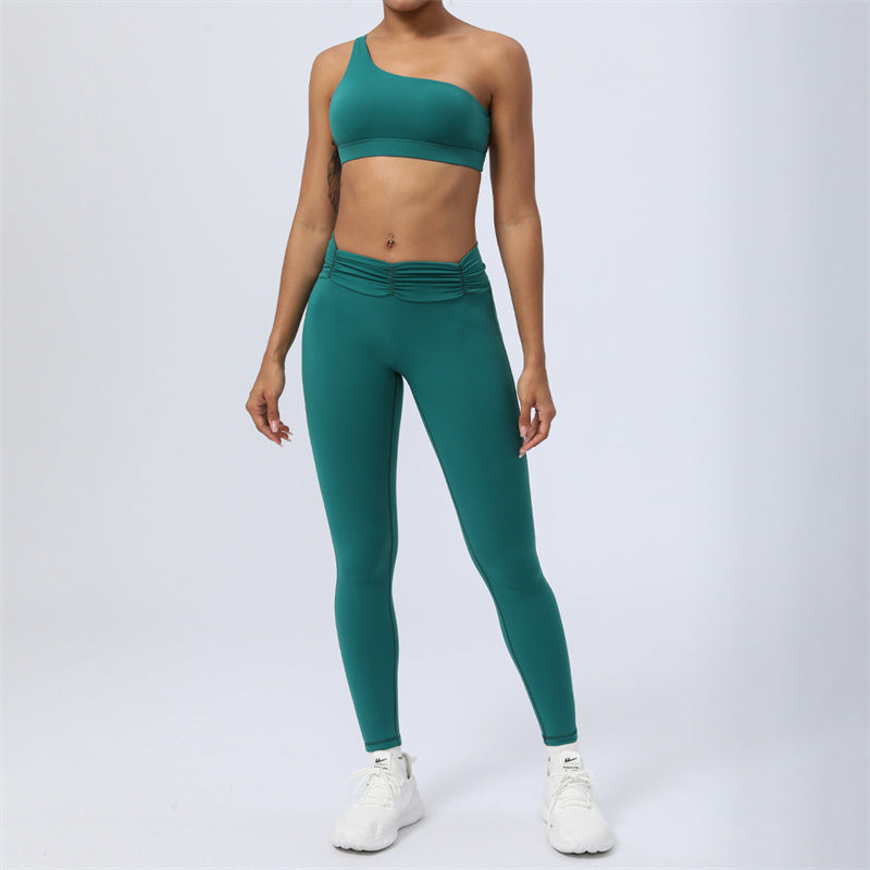 2Pcs Backless Asymmetrical Design Top Bra Shorts Leggings Pants Fitness Yoga Outfit Set