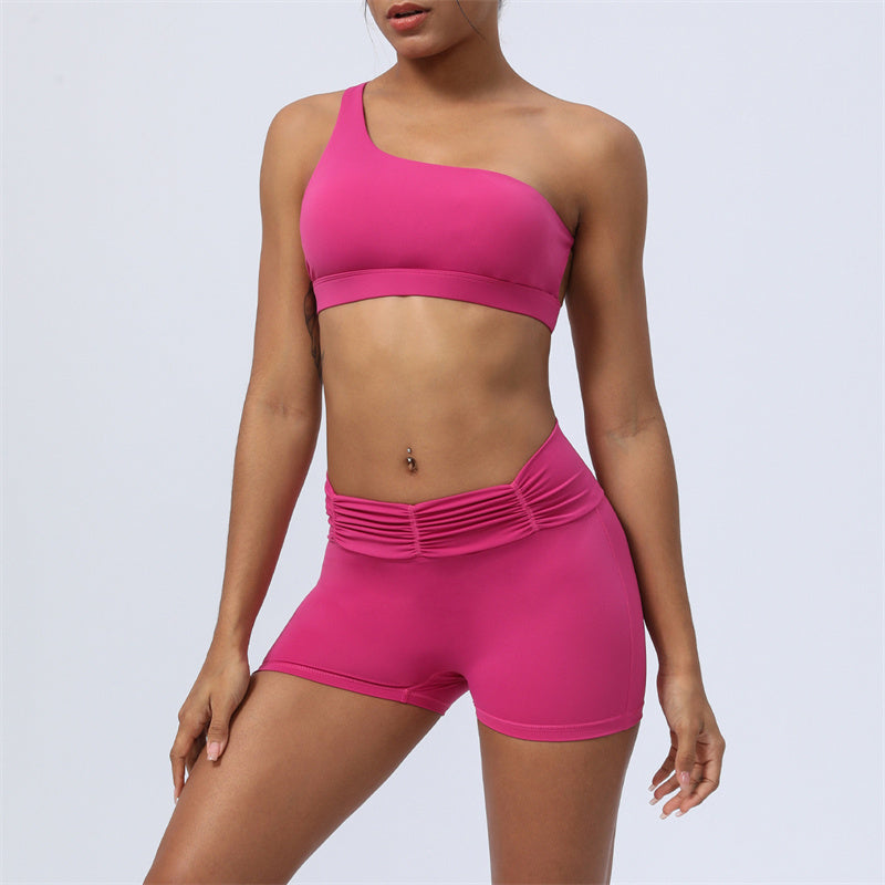 2Pcs Backless Asymmetrical Design Top Bra Shorts Leggings Pants Fitness Yoga Outfit Set