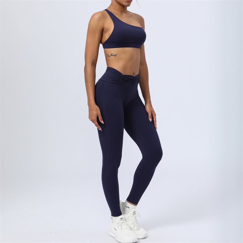 2Pcs Backless Asymmetrical Design Top Bra Shorts Leggings Pants Fitness Yoga Outfit Set