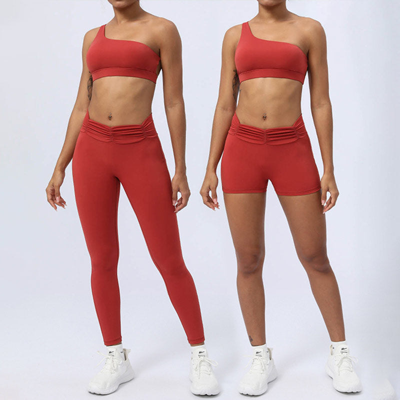 2Pcs Backless Asymmetrical Design Top Bra Shorts Leggings Pants Fitness Yoga Outfit Set