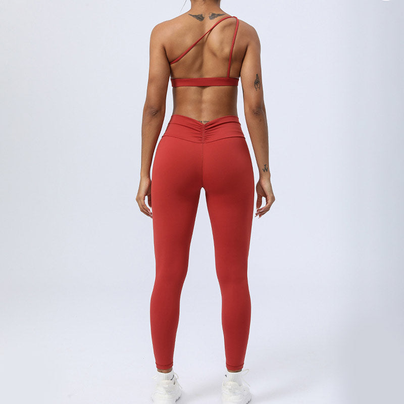 2Pcs Backless Asymmetrical Design Top Bra Shorts Leggings Pants Fitness Yoga Outfit Set