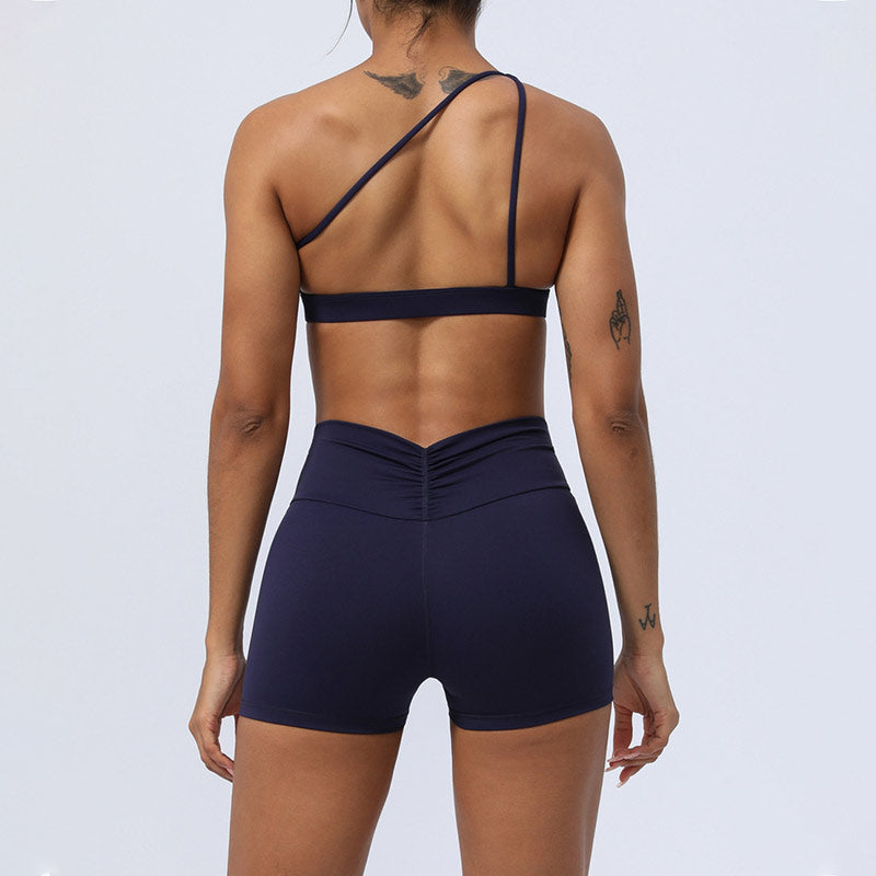 2Pcs Backless Asymmetrical Design Top Bra Shorts Leggings Pants Fitness Yoga Outfit Set