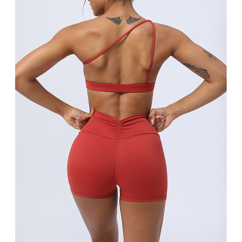 2Pcs Backless Asymmetrical Design Top Bra Shorts Leggings Pants Fitness Yoga Outfit Set