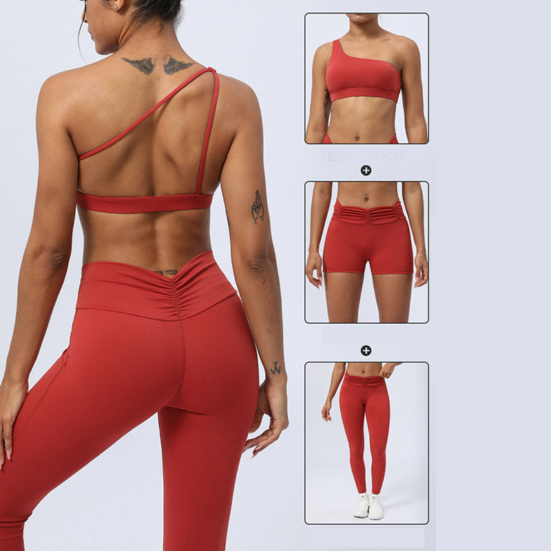 2Pcs Backless Asymmetrical Design Top Bra Shorts Leggings Pants Fitness Yoga Outfit Set