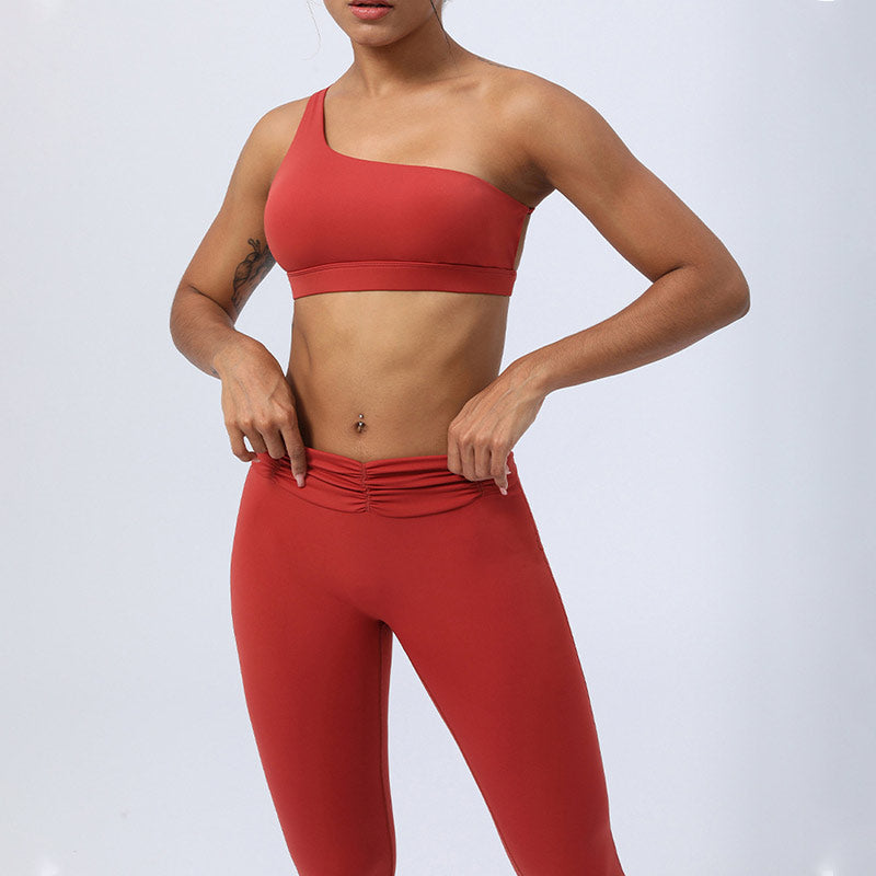 2Pcs Backless Asymmetrical Design Top Bra Shorts Leggings Pants Fitness Yoga Outfit Set