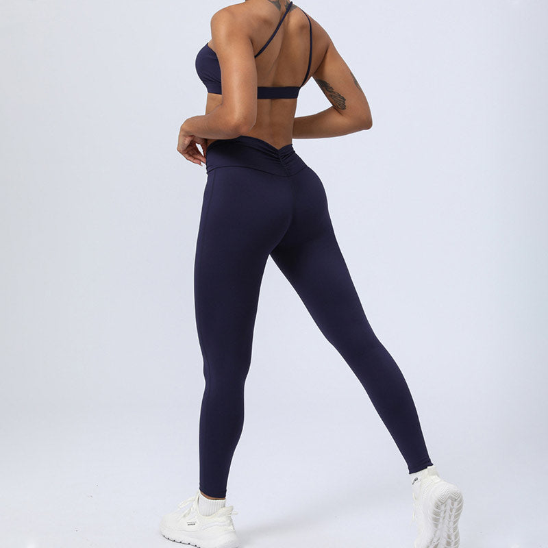 2Pcs Backless Asymmetrical Design Top Bra Shorts Leggings Pants Fitness Yoga Outfit Set