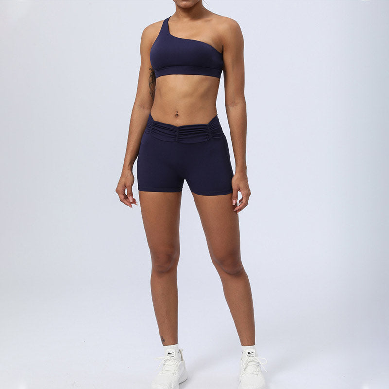 2Pcs Backless Asymmetrical Design Top Bra Shorts Leggings Pants Fitness Yoga Outfit Set