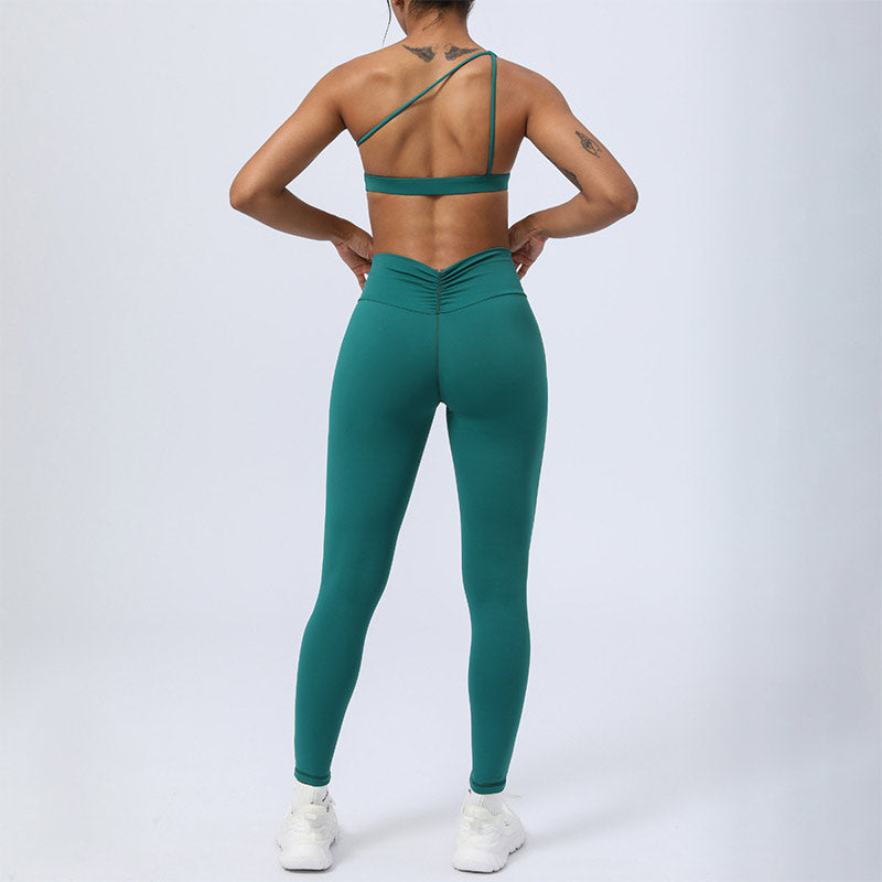 2Pcs Backless Asymmetrical Design Top Bra Shorts Leggings Pants Fitness Yoga Outfit Set