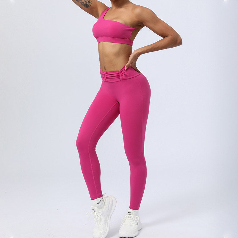 2Pcs Backless Asymmetrical Design Top Bra Shorts Leggings Pants Fitness Yoga Outfit Set