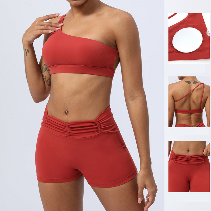 2Pcs Backless Asymmetrical Design Top Bra Shorts Leggings Pants Fitness Yoga Outfit Set
