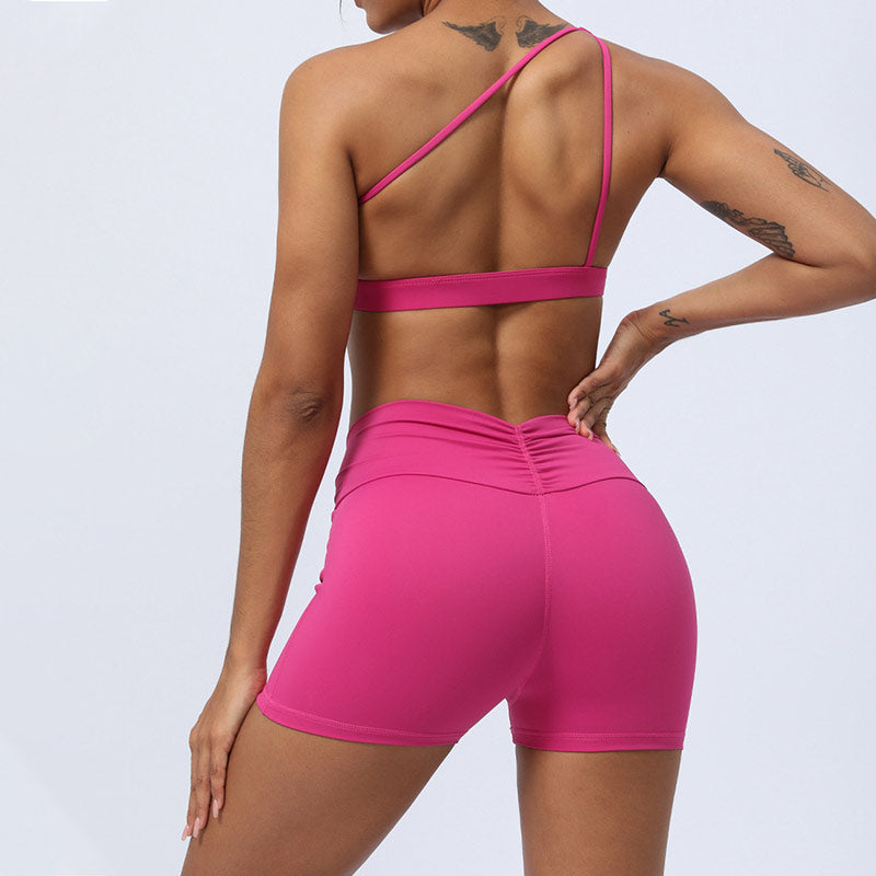 2Pcs Backless Asymmetrical Design Top Bra Shorts Leggings Pants Fitness Yoga Outfit Set