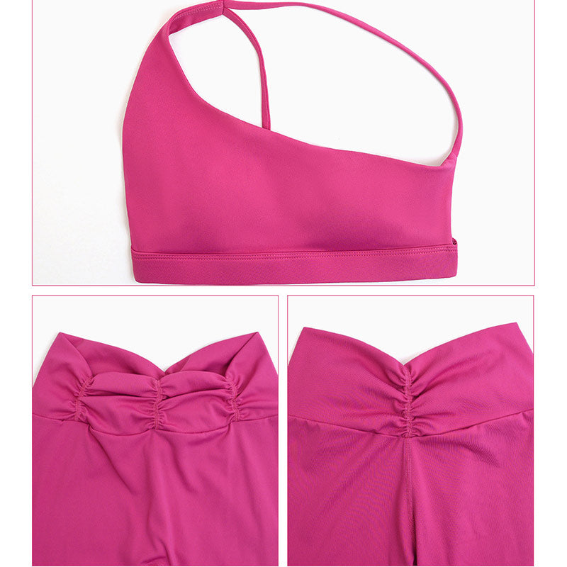 2Pcs Backless Asymmetrical Design Top Bra Shorts Leggings Pants Fitness Yoga Outfit Set