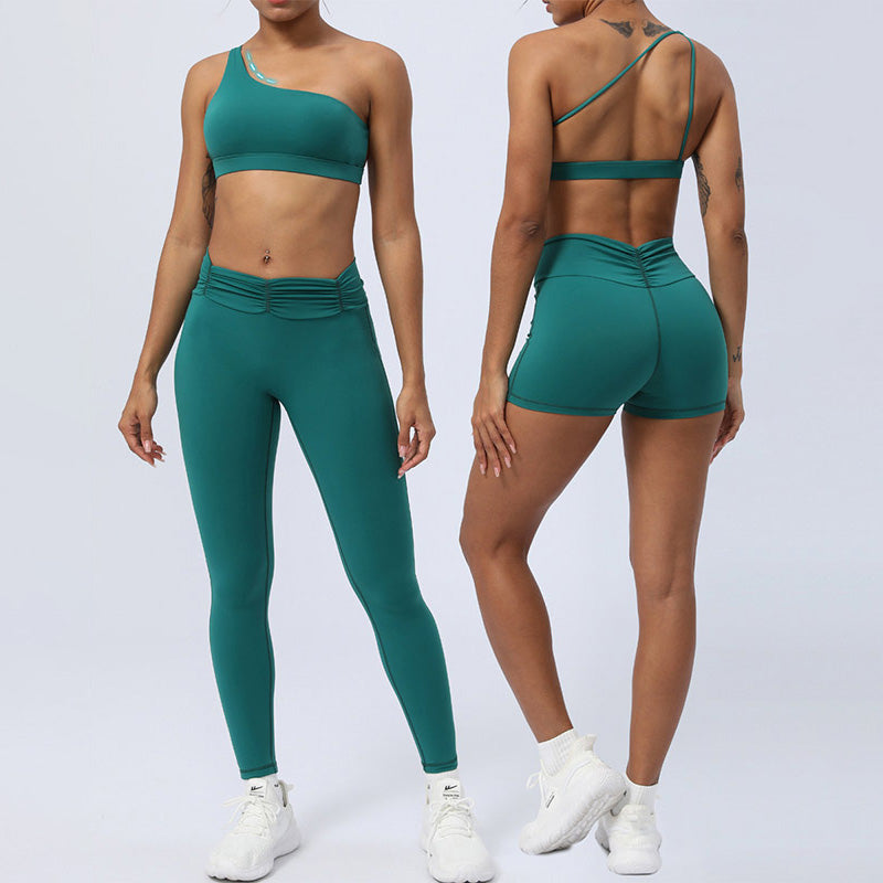 2Pcs Backless Asymmetrical Design Top Bra Shorts Leggings Pants Fitness Yoga Outfit Set