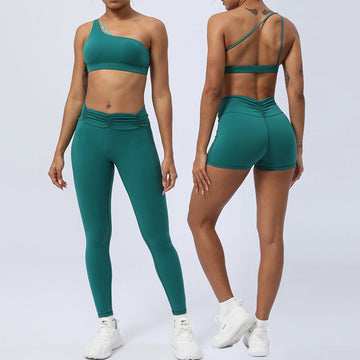 2Pcs Backless Asymmetrical Design Top Bra Shorts Leggings Pants Fitness Yoga Outfit Set