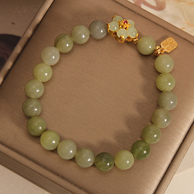 "Hoping for Peace and Blooming Joy" Green Jade Bracelet Includes Gift Message Card