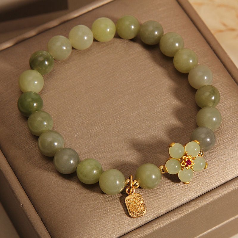 "Hoping for Peace and Blooming Joy" Green Jade Bracelet Includes Gift Message Card
