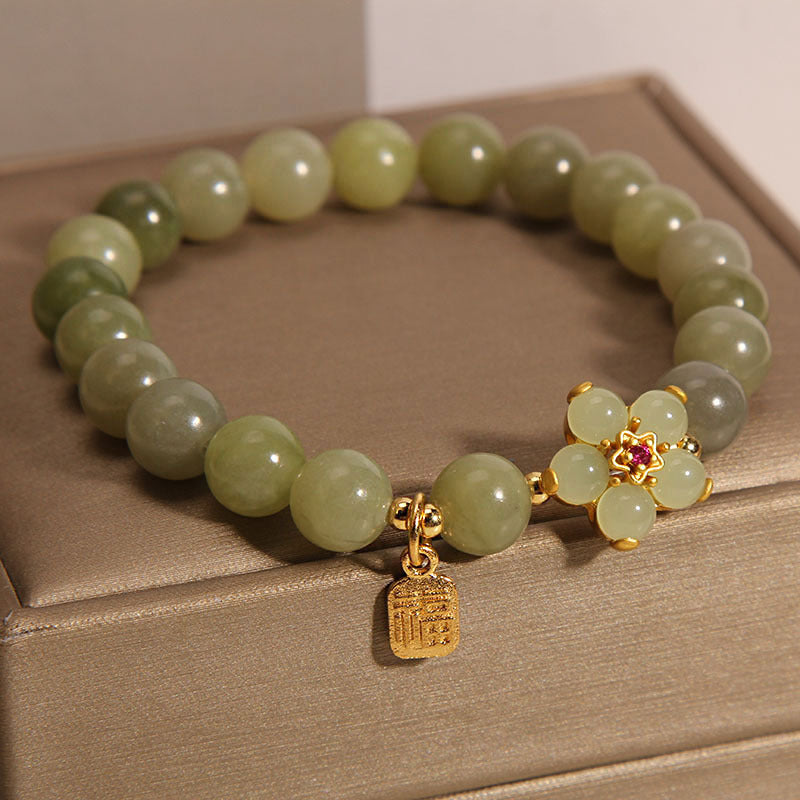 "Hoping for Peace and Blooming Joy" Green Jade Bracelet Includes Gift Message Card
