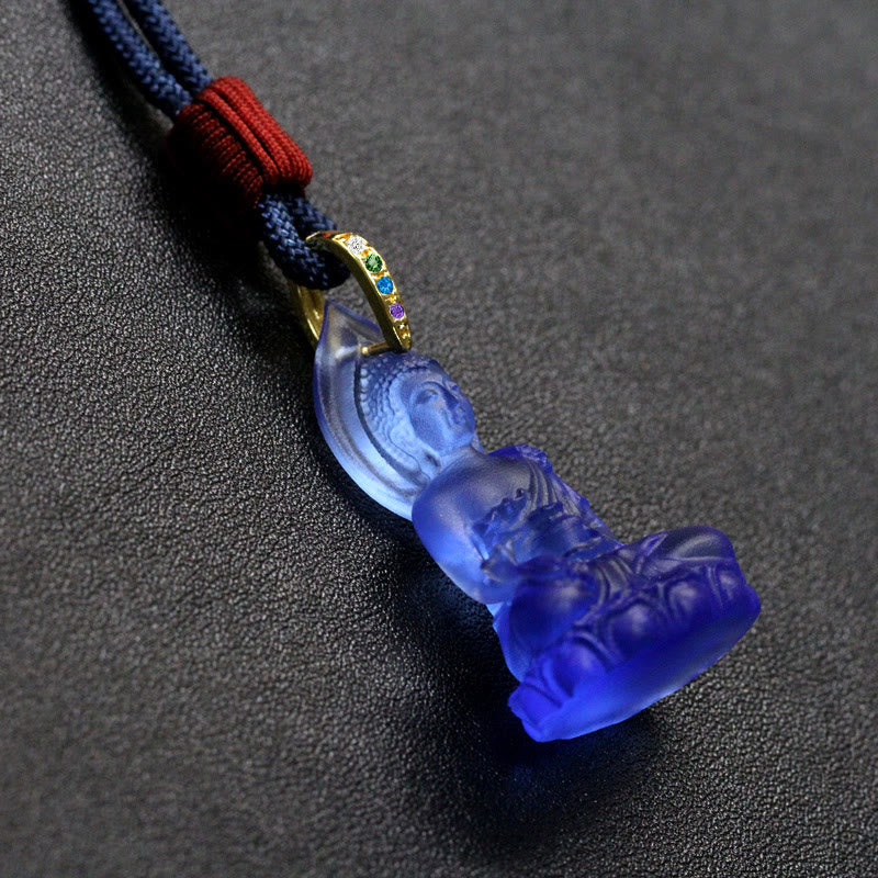 Blue Tathagata Buddha Medicine Buddha Liuli Crystal Serenity Amulet Necklace Pendant