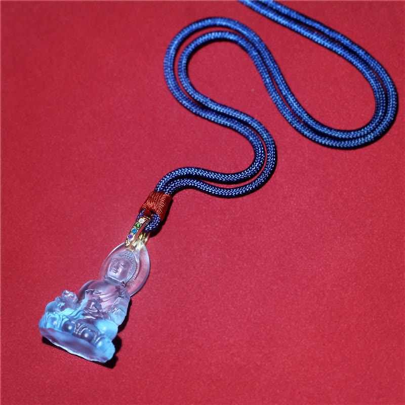 Blue Tathagata Buddha Medicine Buddha Liuli Crystal Serenity Amulet Necklace Pendant