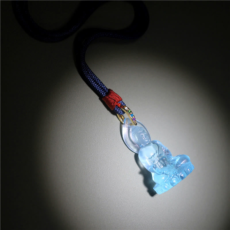 Blue Tathagata Buddha Medicine Buddha Liuli Crystal Serenity Amulet Necklace Pendant