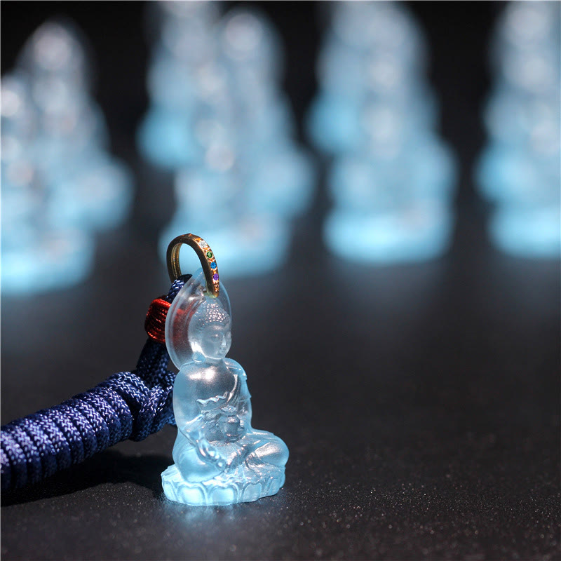 Blue Tathagata Buddha Medicine Buddha Liuli Crystal Serenity Amulet Necklace Pendant