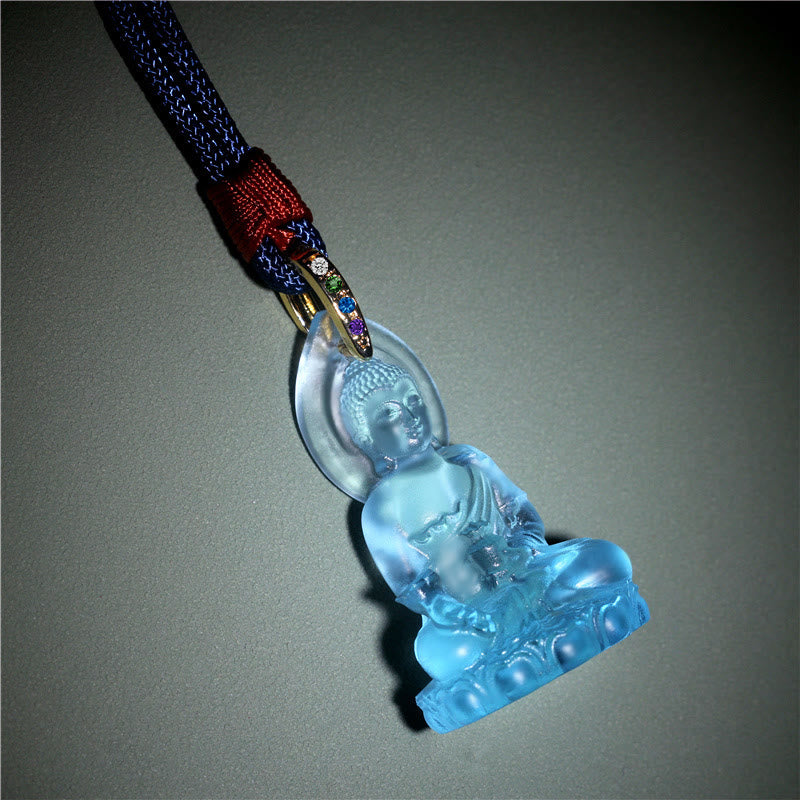 Blue Tathagata Buddha Medicine Buddha Liuli Crystal Serenity Amulet Necklace Pendant