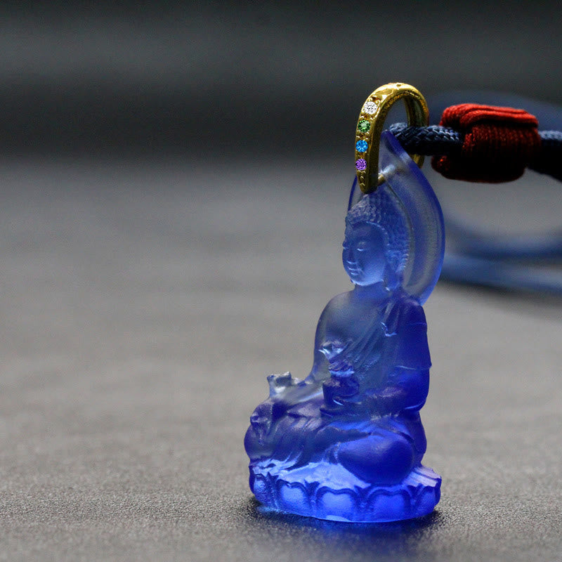 Blue Tathagata Buddha Medicine Buddha Liuli Crystal Serenity Amulet Necklace Pendant