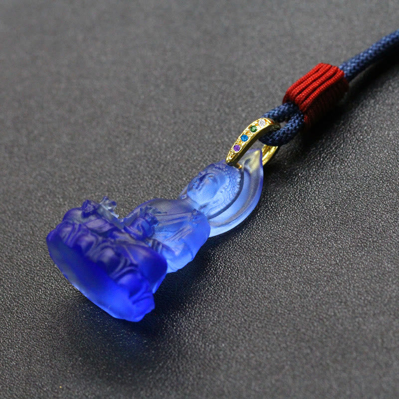 Blue Tathagata Buddha Medicine Buddha Liuli Crystal Serenity Amulet Necklace Pendant