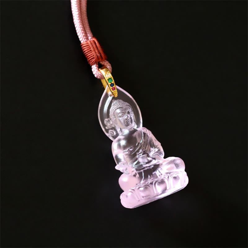 Blue Tathagata Buddha Medicine Buddha Liuli Crystal Serenity Amulet Necklace Pendant