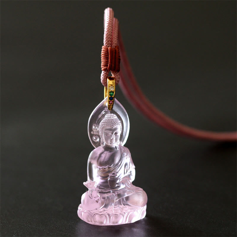 Blue Tathagata Buddha Medicine Buddha Liuli Crystal Serenity Amulet Necklace Pendant