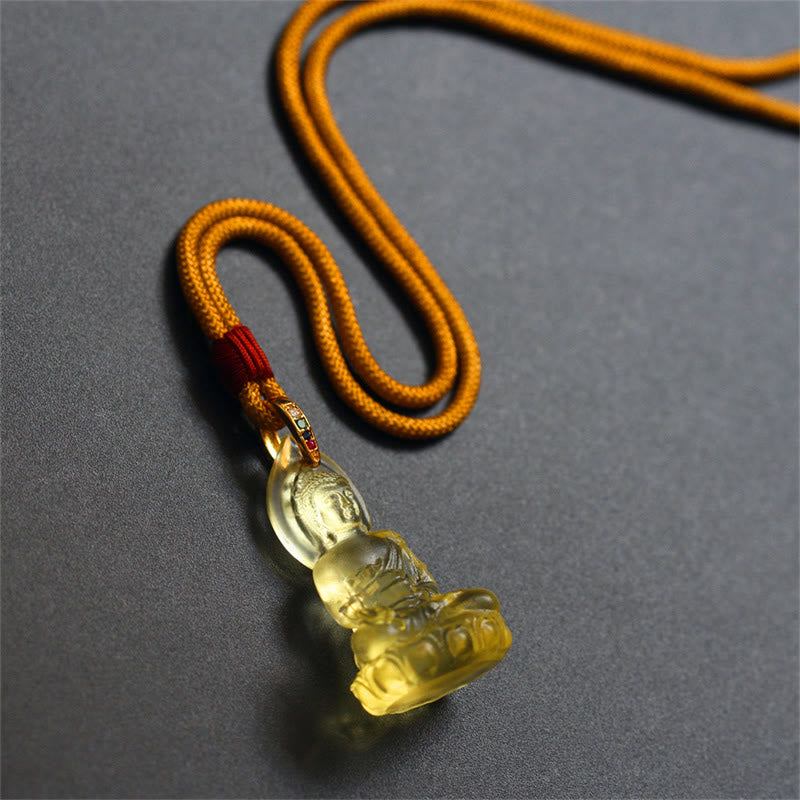 Blue Tathagata Buddha Medicine Buddha Liuli Crystal Serenity Amulet Necklace Pendant