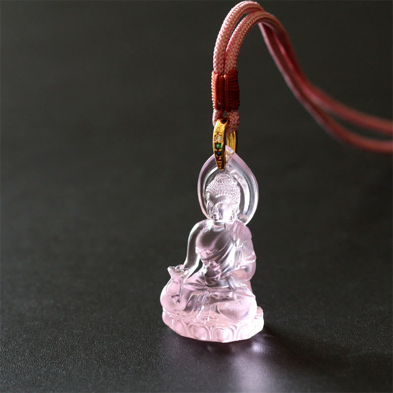 Blue Tathagata Buddha Medicine Buddha Liuli Crystal Serenity Amulet Necklace Pendant