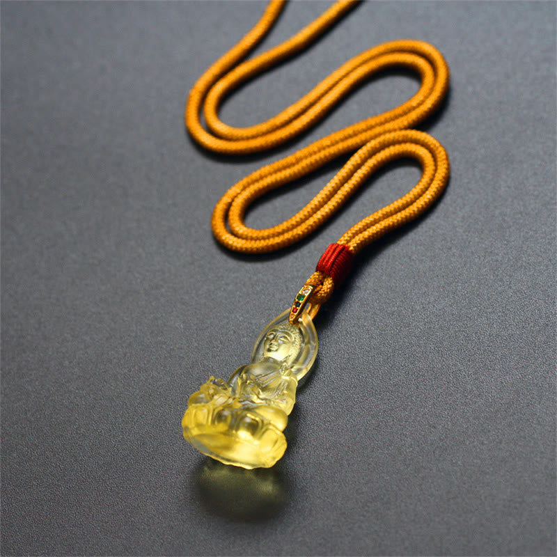 Blue Tathagata Buddha Medicine Buddha Liuli Crystal Serenity Amulet Necklace Pendant