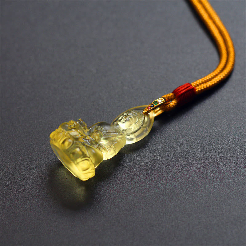 Blue Tathagata Buddha Medicine Buddha Liuli Crystal Serenity Amulet Necklace Pendant