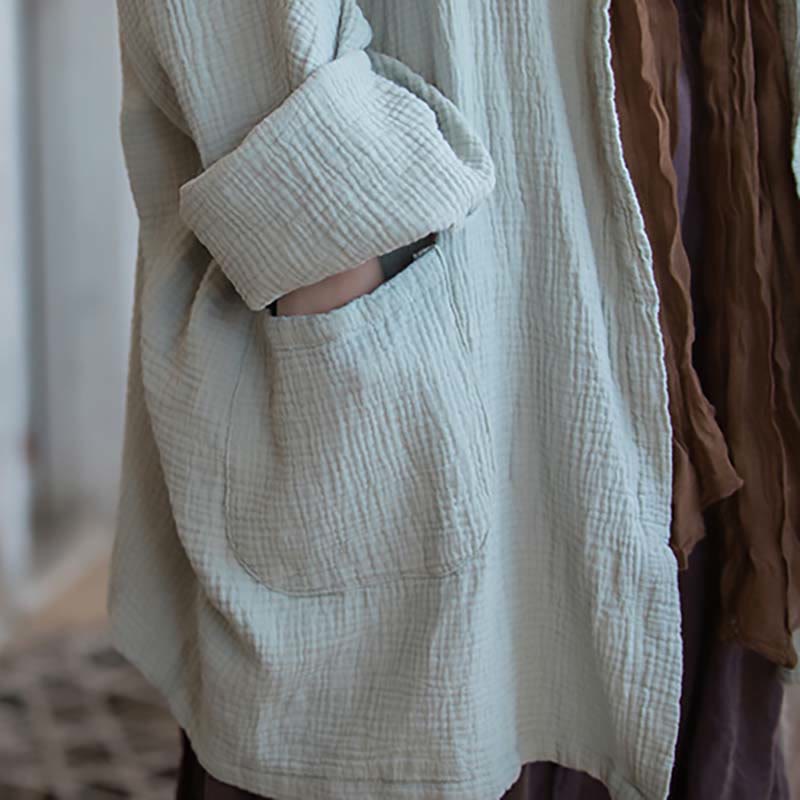 Plain Design Long Sleeve Coat Zen Meditation Open Front Top Cotton Jacket