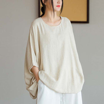 Tactile Linen Loose Three-Quarter Sleeve Meditation Tee