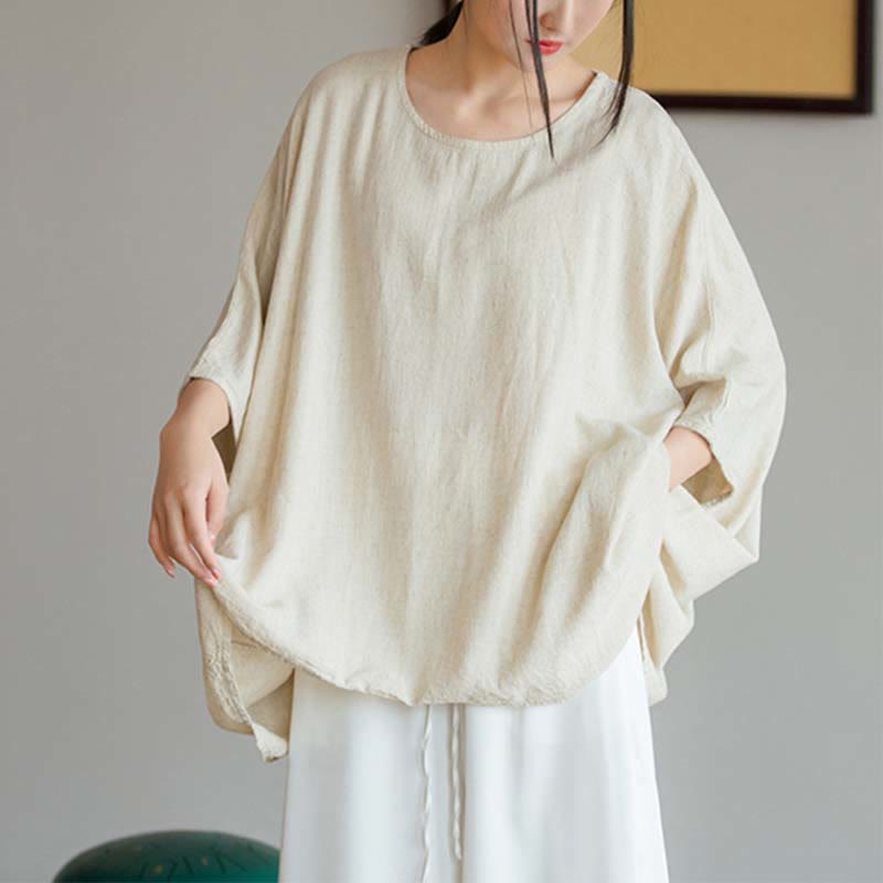 Tactile Linen Loose Three-Quarter Sleeve Meditation Tee