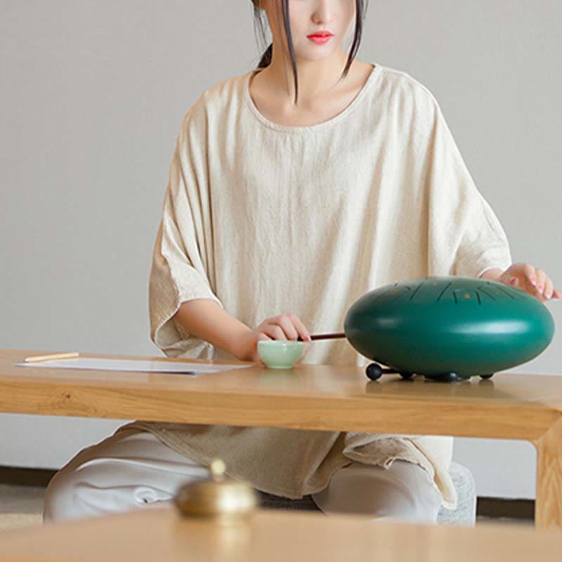 Tactile Linen Loose Three-Quarter Sleeve Meditation Tee