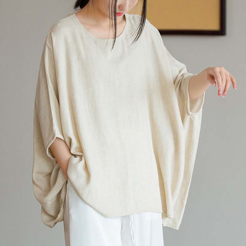 Tactile Linen Loose Three-Quarter Sleeve Meditation Tee